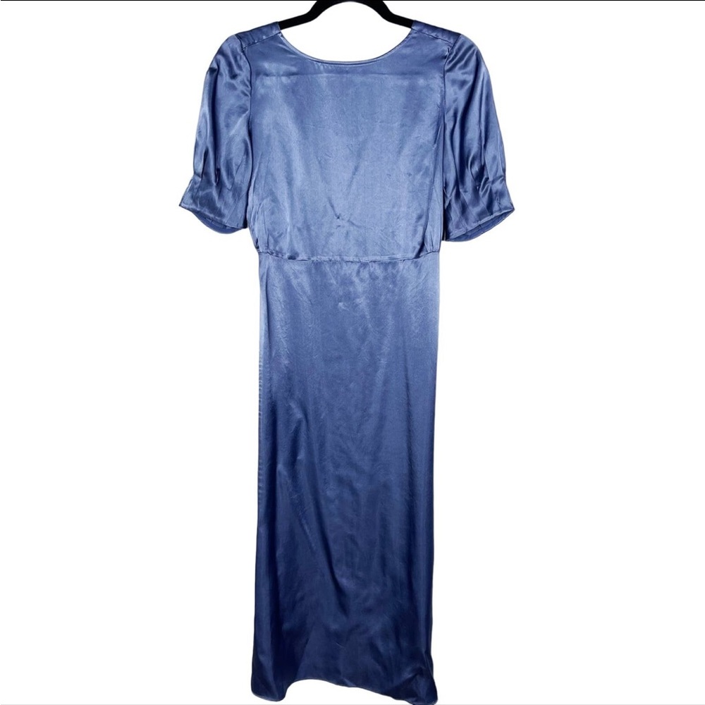 Modern Citizen Small S Blue Satin VBack Midi Dress Short Sleeve Cocktail Wedding